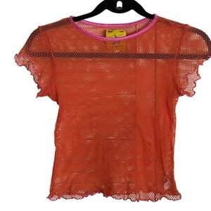 Unif Express Yourself Fishnet Mesh Crop Top XS Sheer Indie Sleaze Rave Festival